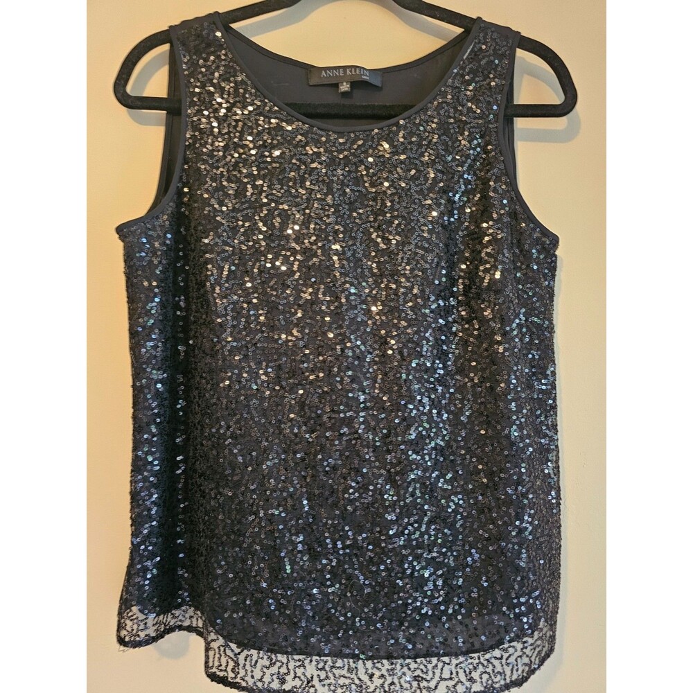 Black Sequin Tank Top with scoop neck-Anne Klein tank Size 8
